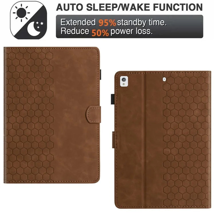 For iPad 10.2 (2021)  /  (2020)  /  (2019) Case Honeycomb Printed Leather Tablet Cover with Card Slot