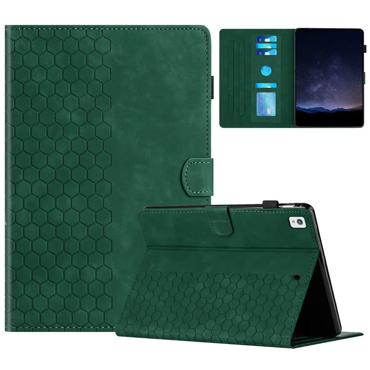 For iPad 10.2 (2021)  /  (2020)  /  (2019) Case Honeycomb Printed Leather Tablet Cover with Card Slot