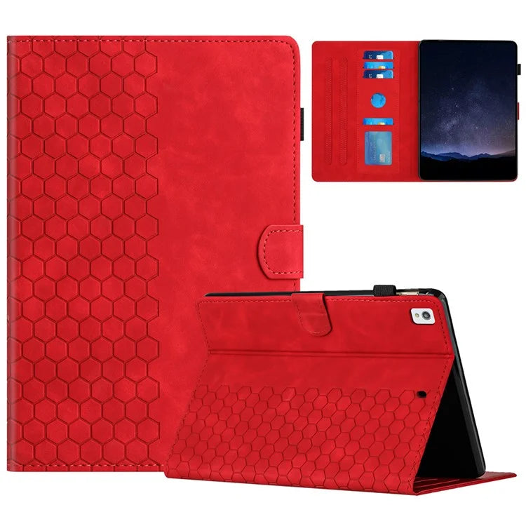 For iPad 10.2 (2021)  /  (2020)  /  (2019) Case Honeycomb Printed Leather Tablet Cover with Card Slot