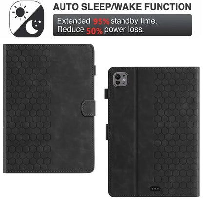For iPad Pro 11 (2024) Case Honeycomb Printed Leather Tablet Cover with Card Slot