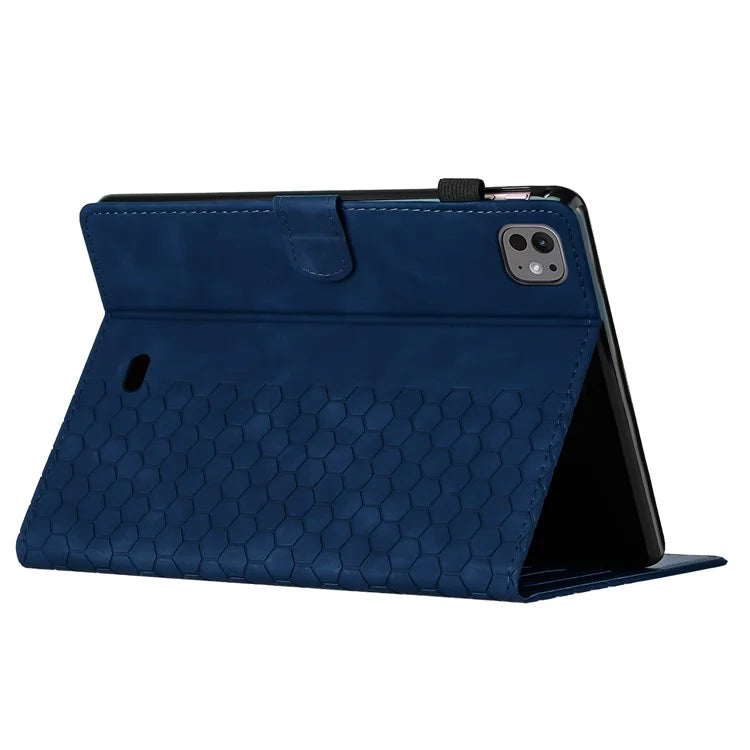 For iPad Pro 11 (2024) Case Honeycomb Printed Leather Tablet Cover with Card Slot