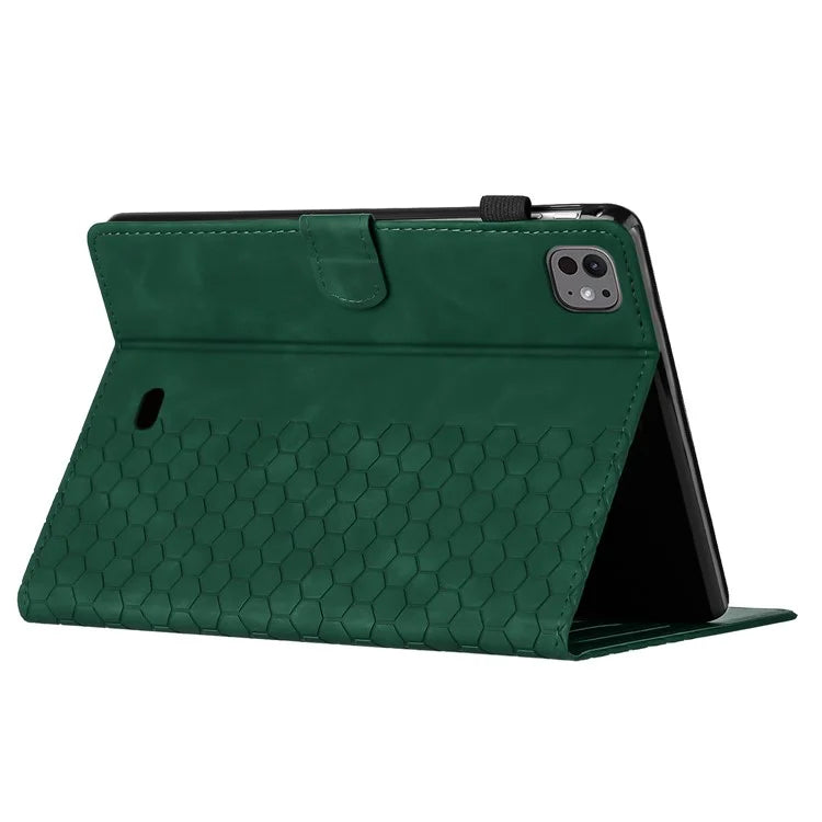 For iPad Pro 11 (2024) Case Honeycomb Printed Leather Tablet Cover with Card Slot