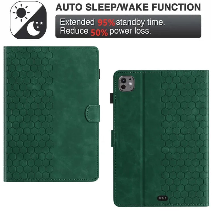 For iPad Pro 11 (2024) Case Honeycomb Printed Leather Tablet Cover with Card Slot