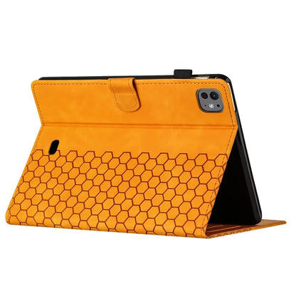 For iPad Pro 11 (2024) Case Honeycomb Printed Leather Tablet Cover with Card Slot