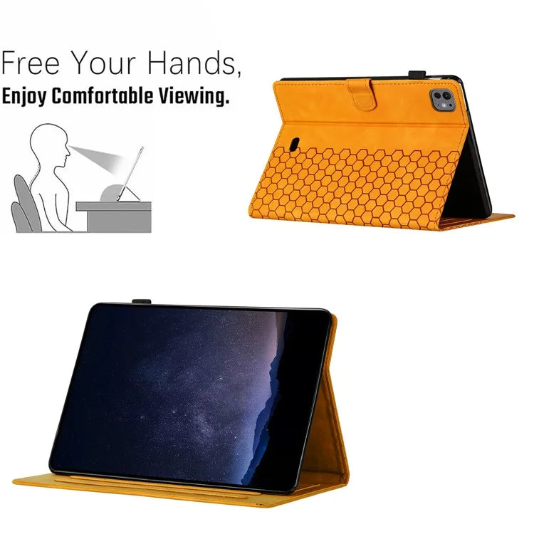 For iPad Pro 11 (2024) Case Honeycomb Printed Leather Tablet Cover with Card Slot