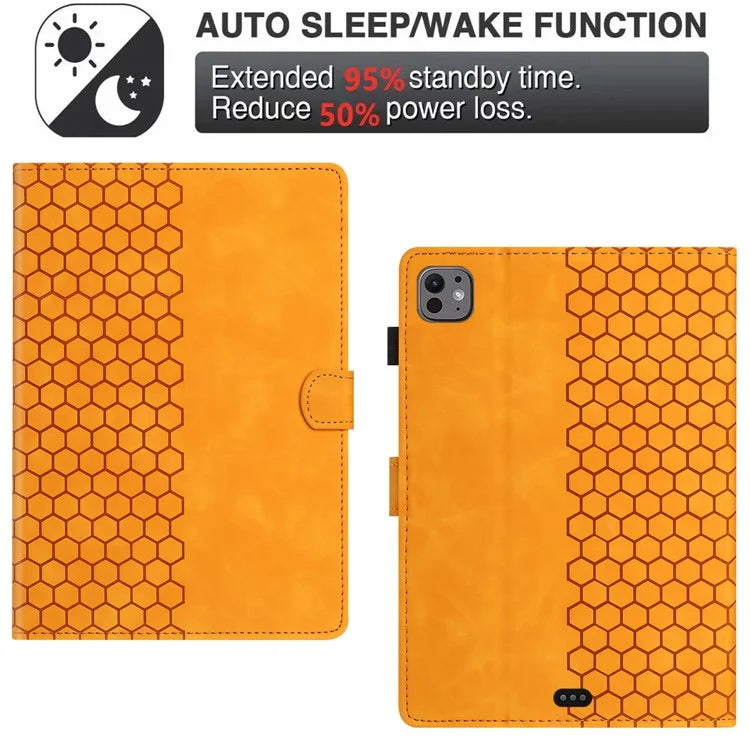 For iPad Pro 11 (2024) Case Honeycomb Printed Leather Tablet Cover with Card Slot