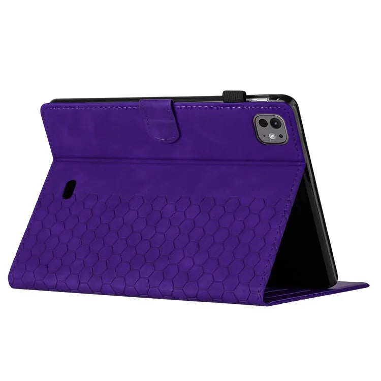 For iPad Pro 11 (2024) Case Honeycomb Printed Leather Tablet Cover with Card Slot