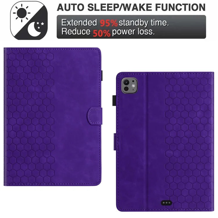 For iPad Pro 11 (2024) Case Honeycomb Printed Leather Tablet Cover with Card Slot