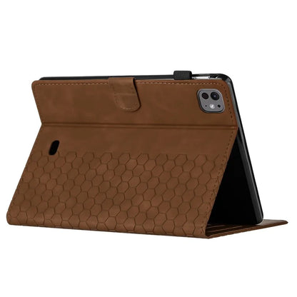 For iPad Pro 11 (2024) Case Honeycomb Printed Leather Tablet Cover with Card Slot