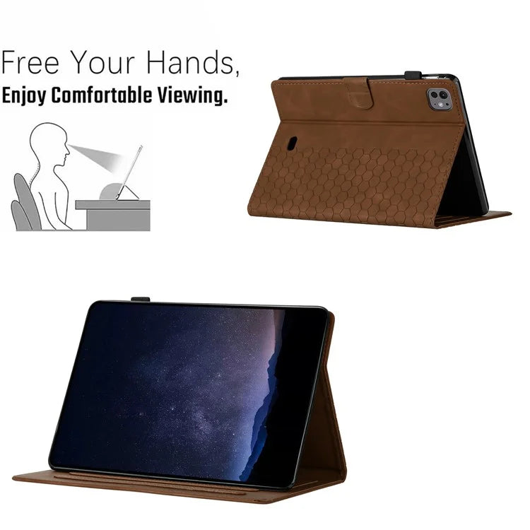 For iPad Pro 11 (2024) Case Honeycomb Printed Leather Tablet Cover with Card Slot