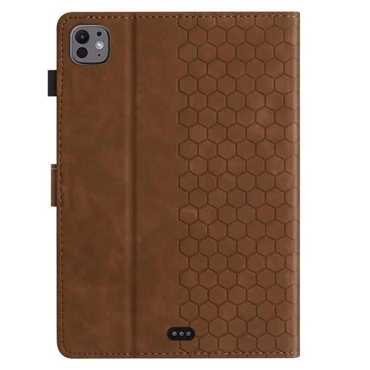 For iPad Pro 11 (2024) Case Honeycomb Printed Leather Tablet Cover with Card Slot