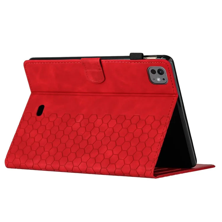 For iPad Pro 11 (2024) Case Honeycomb Printed Leather Tablet Cover with Card Slot
