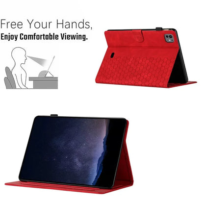 For iPad Pro 11 (2024) Case Honeycomb Printed Leather Tablet Cover with Card Slot