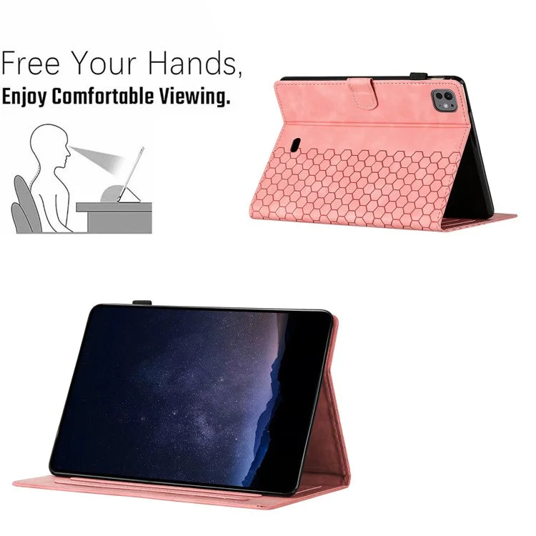 For iPad Pro 11 (2024) Case Honeycomb Printed Leather Tablet Cover with Card Slot