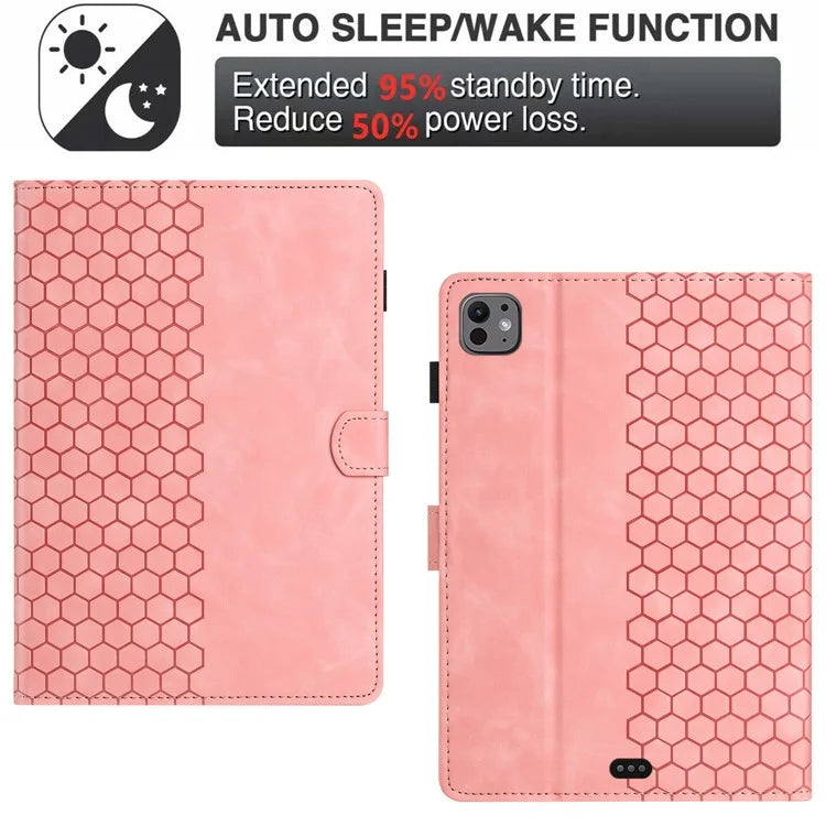 For iPad Pro 11 (2024) Case Honeycomb Printed Leather Tablet Cover with Card Slot