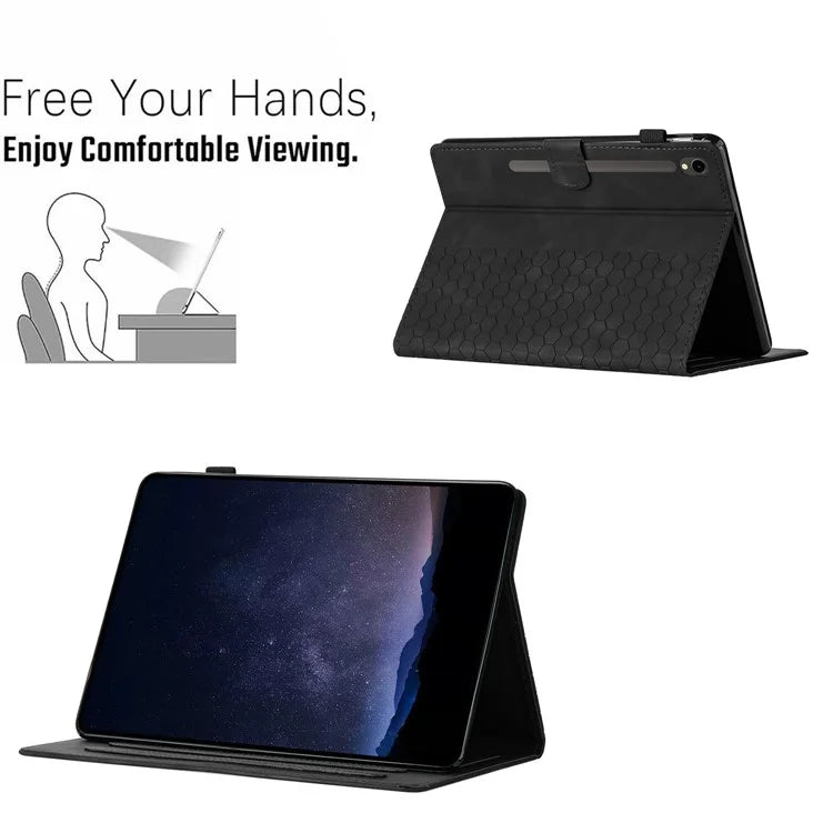 For Samsung Galaxy Tab S9 FE  /  S9 Case Honeycomb Printed Leather Tablet Cover with Card Slot