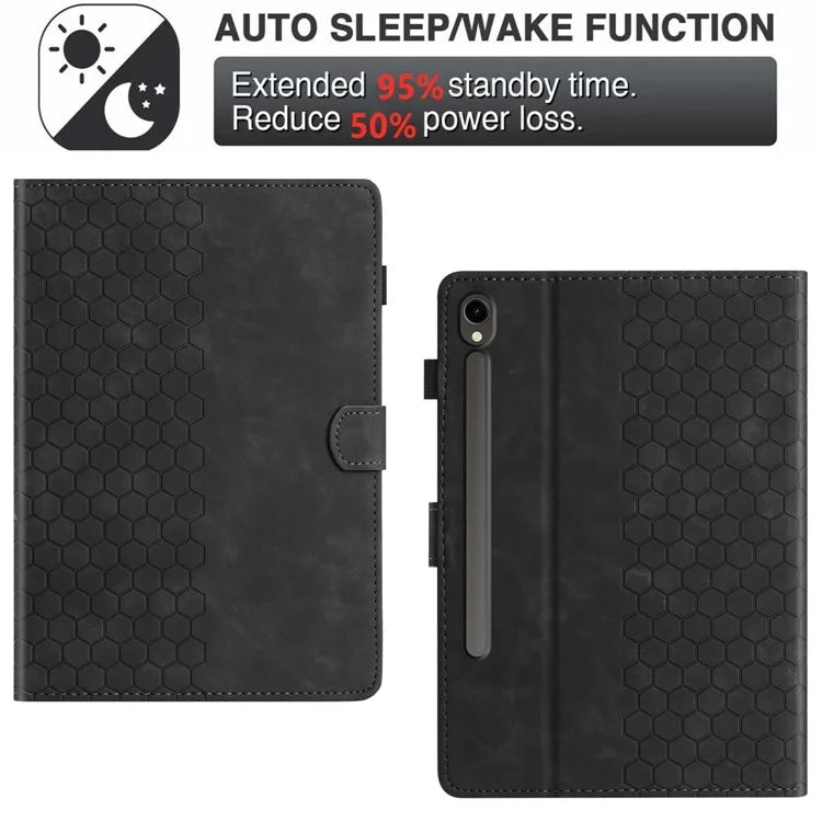 For Samsung Galaxy Tab S9 FE  /  S9 Case Honeycomb Printed Leather Tablet Cover with Card Slot