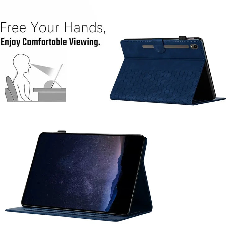 For Samsung Galaxy Tab S9 FE  /  S9 Case Honeycomb Printed Leather Tablet Cover with Card Slot