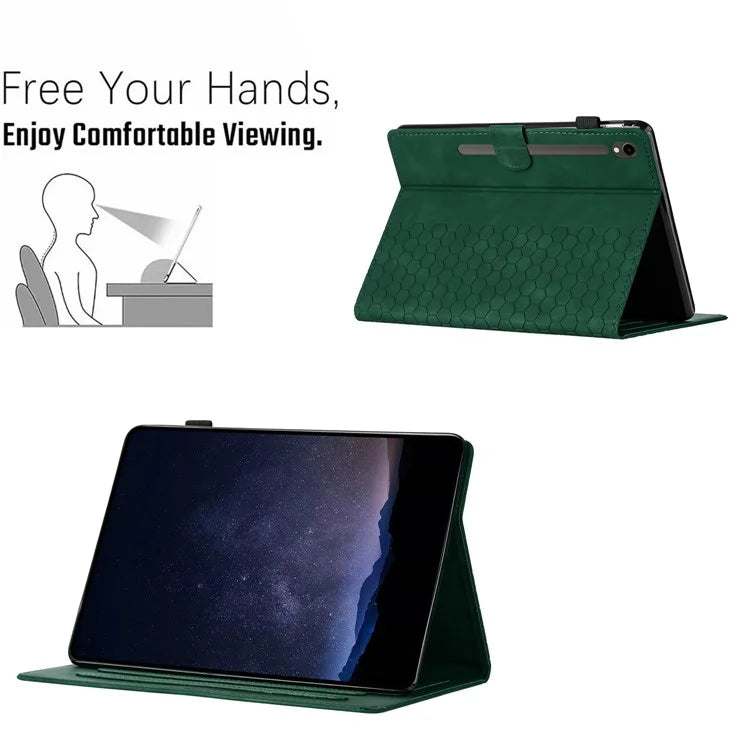 For Samsung Galaxy Tab S9 FE  /  S9 Case Honeycomb Printed Leather Tablet Cover with Card Slot