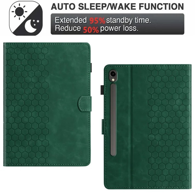For Samsung Galaxy Tab S9 FE  /  S9 Case Honeycomb Printed Leather Tablet Cover with Card Slot