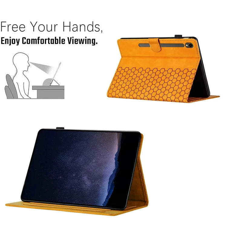 For Samsung Galaxy Tab S9 FE  /  S9 Case Honeycomb Printed Leather Tablet Cover with Card Slot