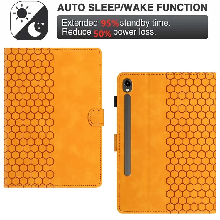 For Samsung Galaxy Tab S9 FE  /  S9 Case Honeycomb Printed Leather Tablet Cover with Card Slot