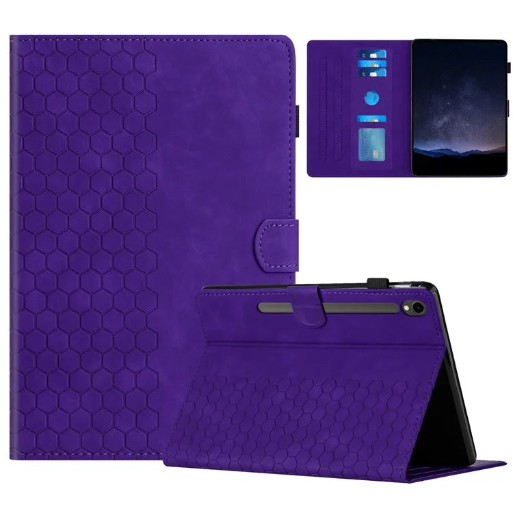 For Samsung Galaxy Tab S9 FE  /  S9 Case Honeycomb Printed Leather Tablet Cover with Card Slot