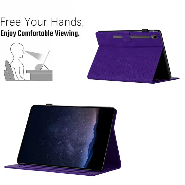 For Samsung Galaxy Tab S9 FE  /  S9 Case Honeycomb Printed Leather Tablet Cover with Card Slot