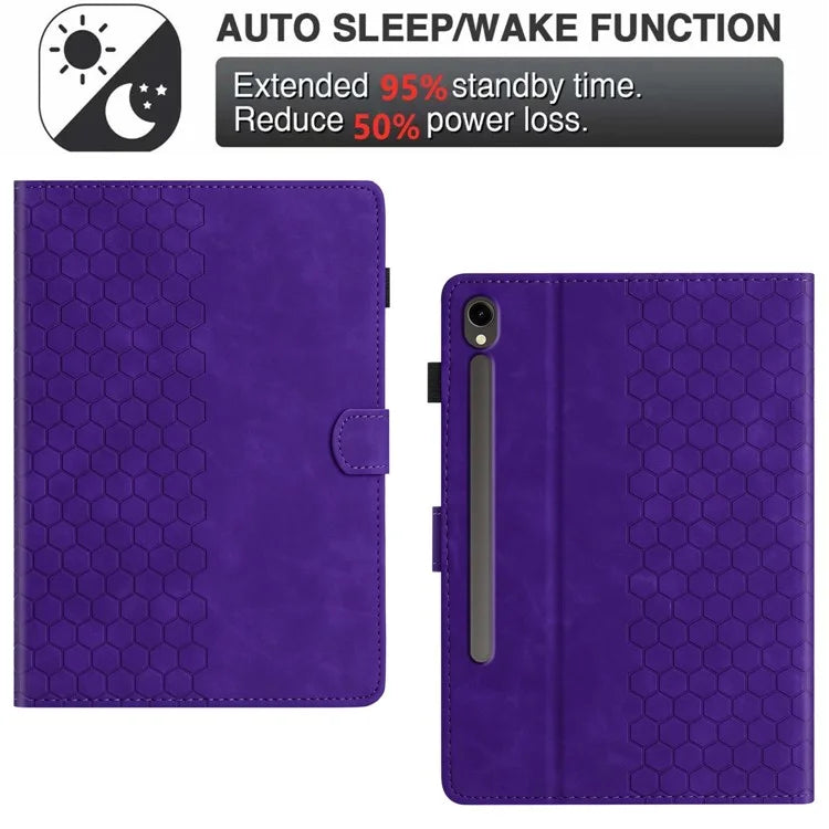 For Samsung Galaxy Tab S9 FE  /  S9 Case Honeycomb Printed Leather Tablet Cover with Card Slot
