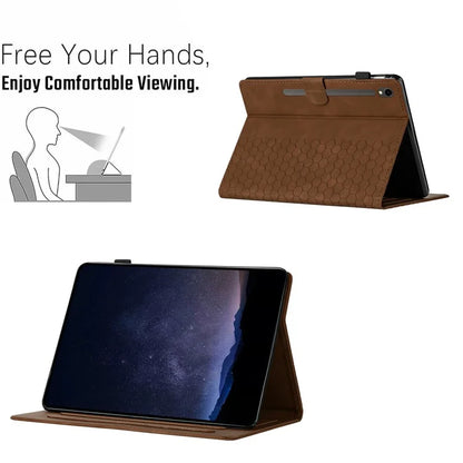 For Samsung Galaxy Tab S9 FE  /  S9 Case Honeycomb Printed Leather Tablet Cover with Card Slot