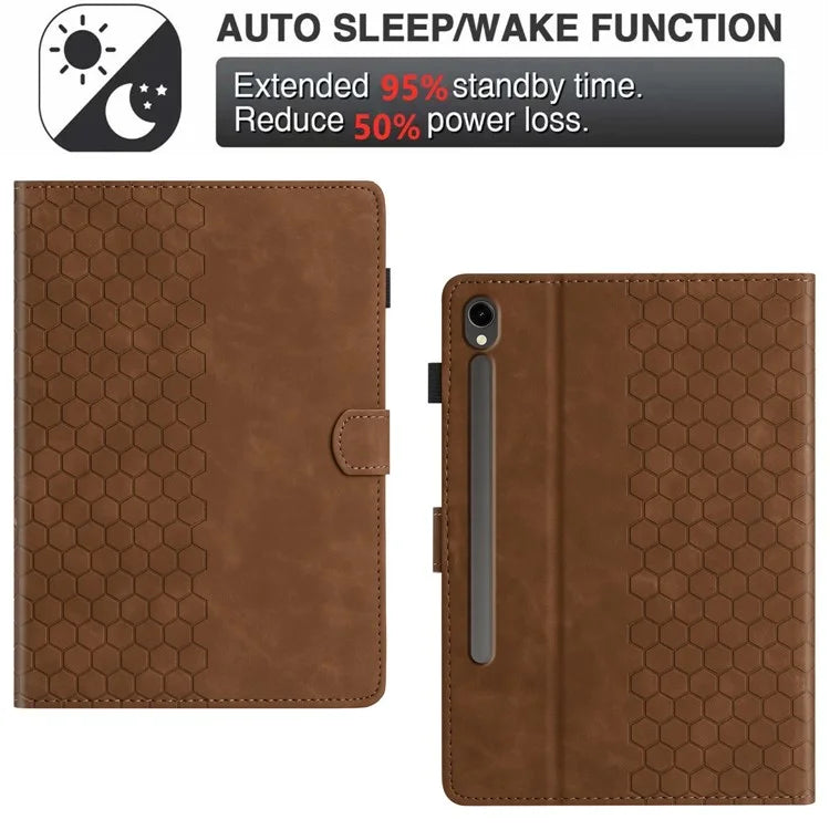 For Samsung Galaxy Tab S9 FE  /  S9 Case Honeycomb Printed Leather Tablet Cover with Card Slot