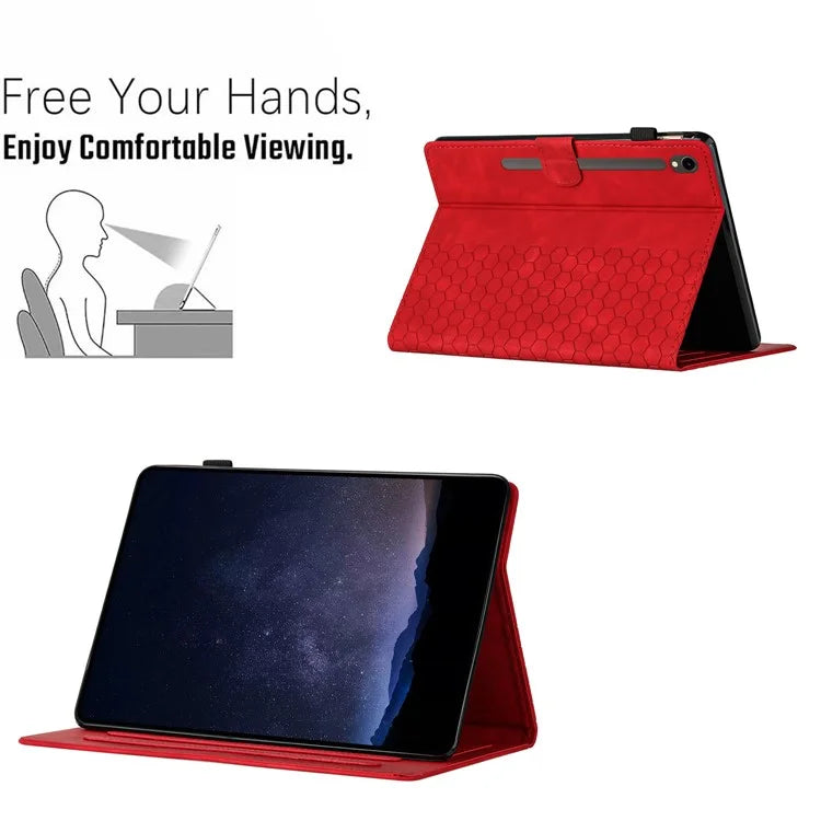For Samsung Galaxy Tab S9 FE  /  S9 Case Honeycomb Printed Leather Tablet Cover with Card Slot