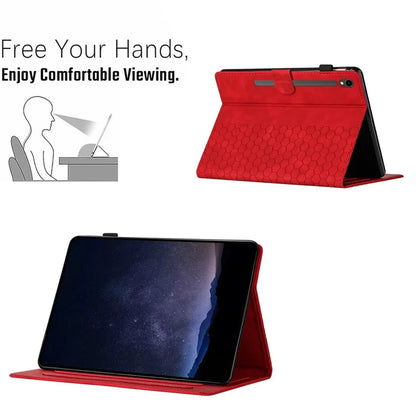 For Samsung Galaxy Tab S9 FE  /  S9 Case Honeycomb Printed Leather Tablet Cover with Card Slot