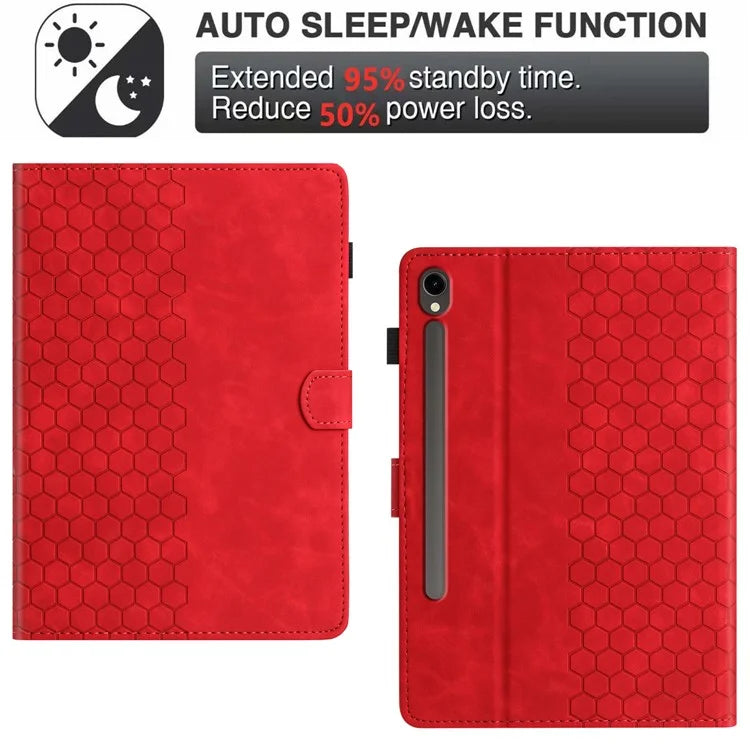 For Samsung Galaxy Tab S9 FE  /  S9 Case Honeycomb Printed Leather Tablet Cover with Card Slot