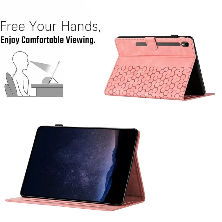 For Samsung Galaxy Tab S9 FE  /  S9 Case Honeycomb Printed Leather Tablet Cover with Card Slot