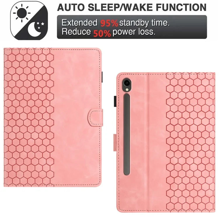 For Samsung Galaxy Tab S9 FE  /  S9 Case Honeycomb Printed Leather Tablet Cover with Card Slot