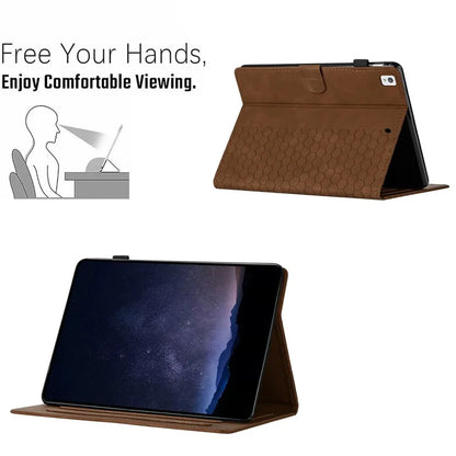 For Samsung Galaxy Tab A7 Lite 8.7-inch T220  /  T225 Case Honeycomb Printed Leather Tablet Cover with Card Slot