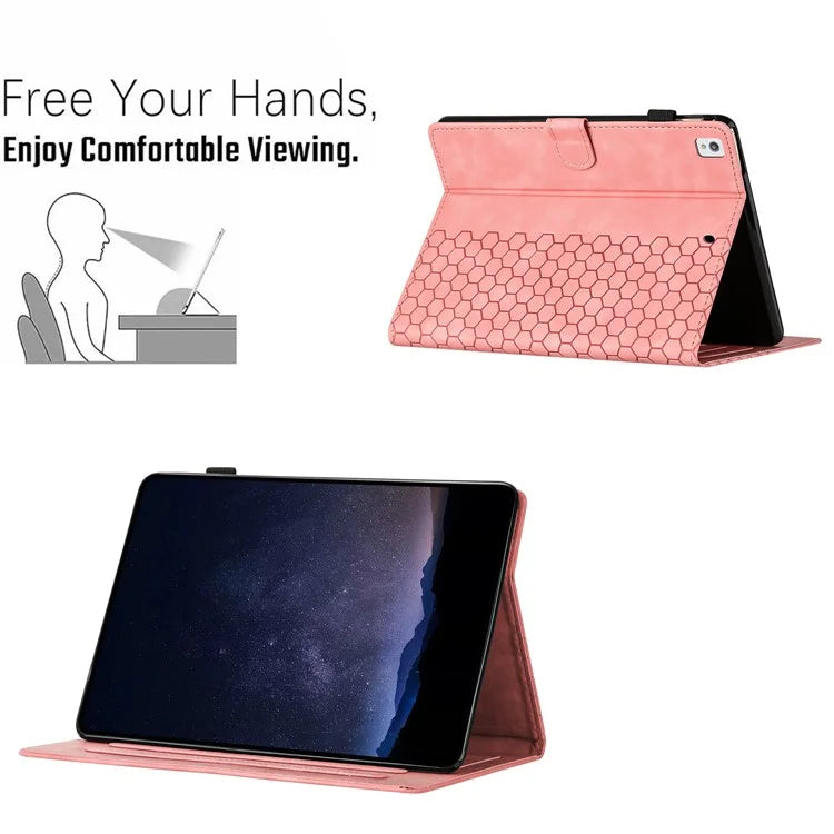 For Samsung Galaxy Tab A7 Lite 8.7-inch T220  /  T225 Case Honeycomb Printed Leather Tablet Cover with Card Slot