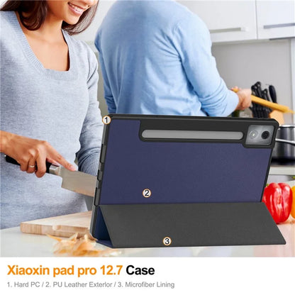 For Lenovo Xiaoxin Pad Pro 12.7 (2025) Stand Case Shock-Absorbent Leather Tablet Cover with Pen Slot