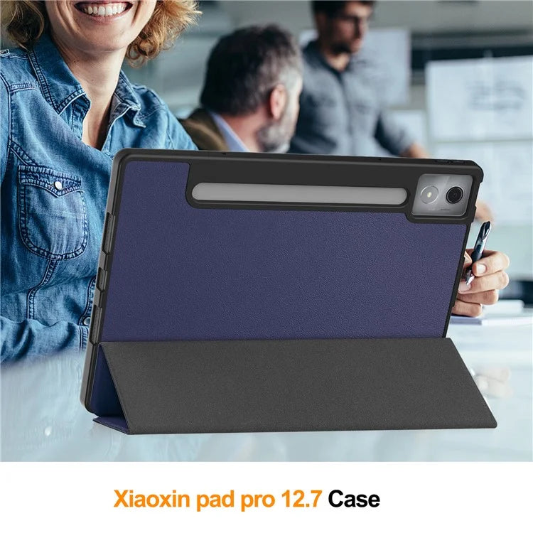 For Lenovo Xiaoxin Pad Pro 12.7 (2025) Stand Case Shock-Absorbent Leather Tablet Cover with Pen Slot
