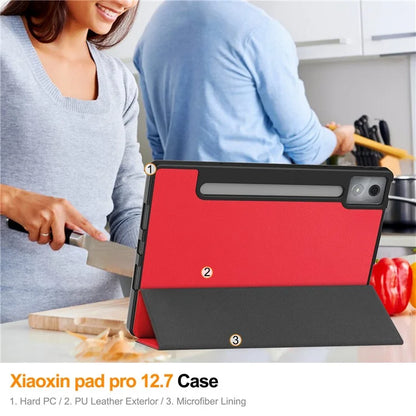 For Lenovo Xiaoxin Pad Pro 12.7 (2025) Stand Case Shock-Absorbent Leather Tablet Cover with Pen Slot