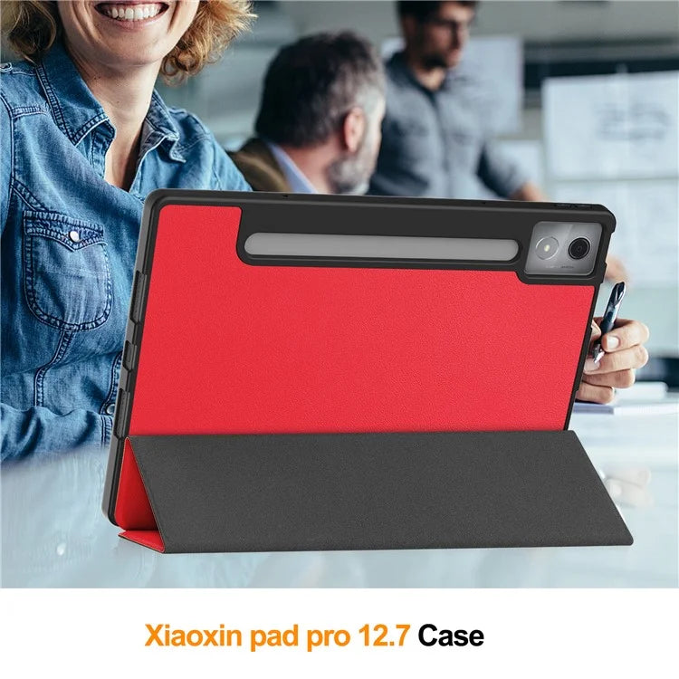 For Lenovo Xiaoxin Pad Pro 12.7 (2025) Stand Case Shock-Absorbent Leather Tablet Cover with Pen Slot