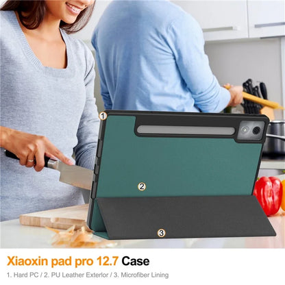 For Lenovo Xiaoxin Pad Pro 12.7 (2025) Stand Case Shock-Absorbent Leather Tablet Cover with Pen Slot