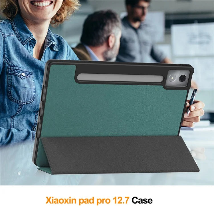 For Lenovo Xiaoxin Pad Pro 12.7 (2025) Stand Case Shock-Absorbent Leather Tablet Cover with Pen Slot