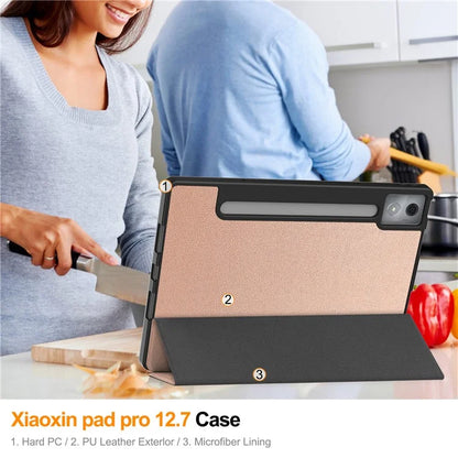 For Lenovo Xiaoxin Pad Pro 12.7 (2025) Stand Case Shock-Absorbent Leather Tablet Cover with Pen Slot