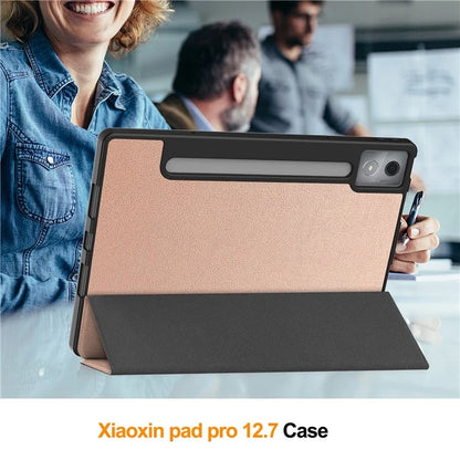 For Lenovo Xiaoxin Pad Pro 12.7 (2025) Stand Case Shock-Absorbent Leather Tablet Cover with Pen Slot