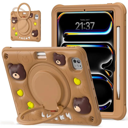 For iPad Pro 11 (2024) Case Kickstand PC+Silicone+TPU Cartoon Bear Tablet Cover