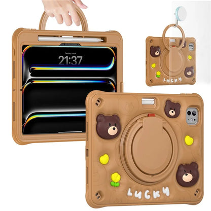 For iPad Pro 11 (2024) Case Kickstand PC+Silicone+TPU Cartoon Bear Tablet Cover