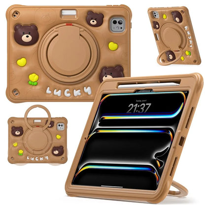 For iPad Pro 11 (2024) Case Kickstand PC+Silicone+TPU Cartoon Bear Tablet Cover