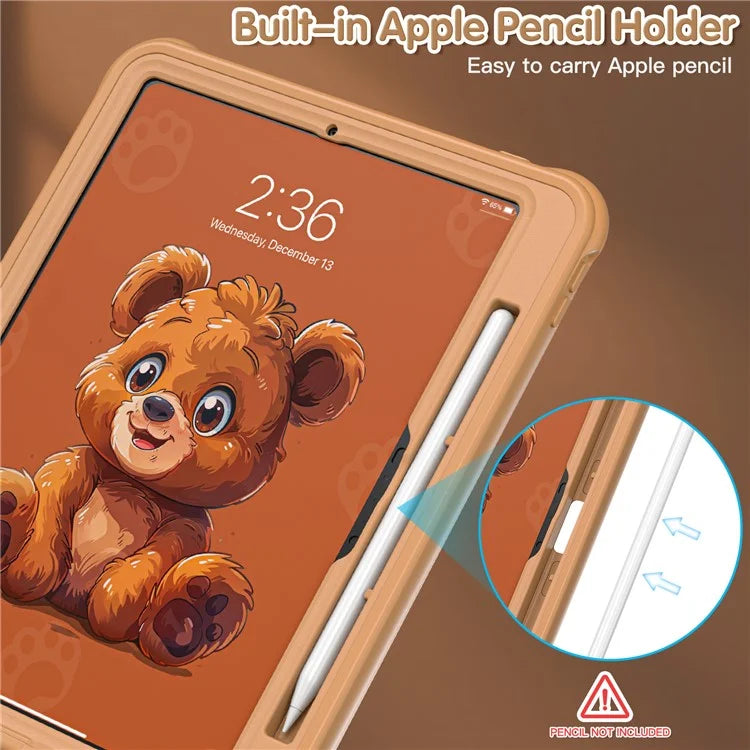 For iPad Pro 11 (2024) Case Kickstand PC+Silicone+TPU Cartoon Bear Tablet Cover